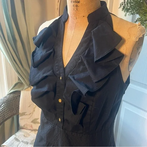 Express Ruffle Sleeveless Tuxedo Dress Black Sz 8 - Picture 2 of 9